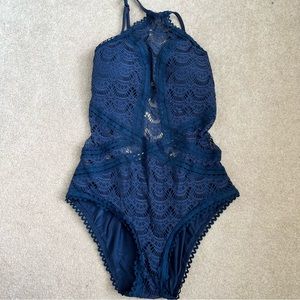 Becca navy blue lace one piece swimsuit size small